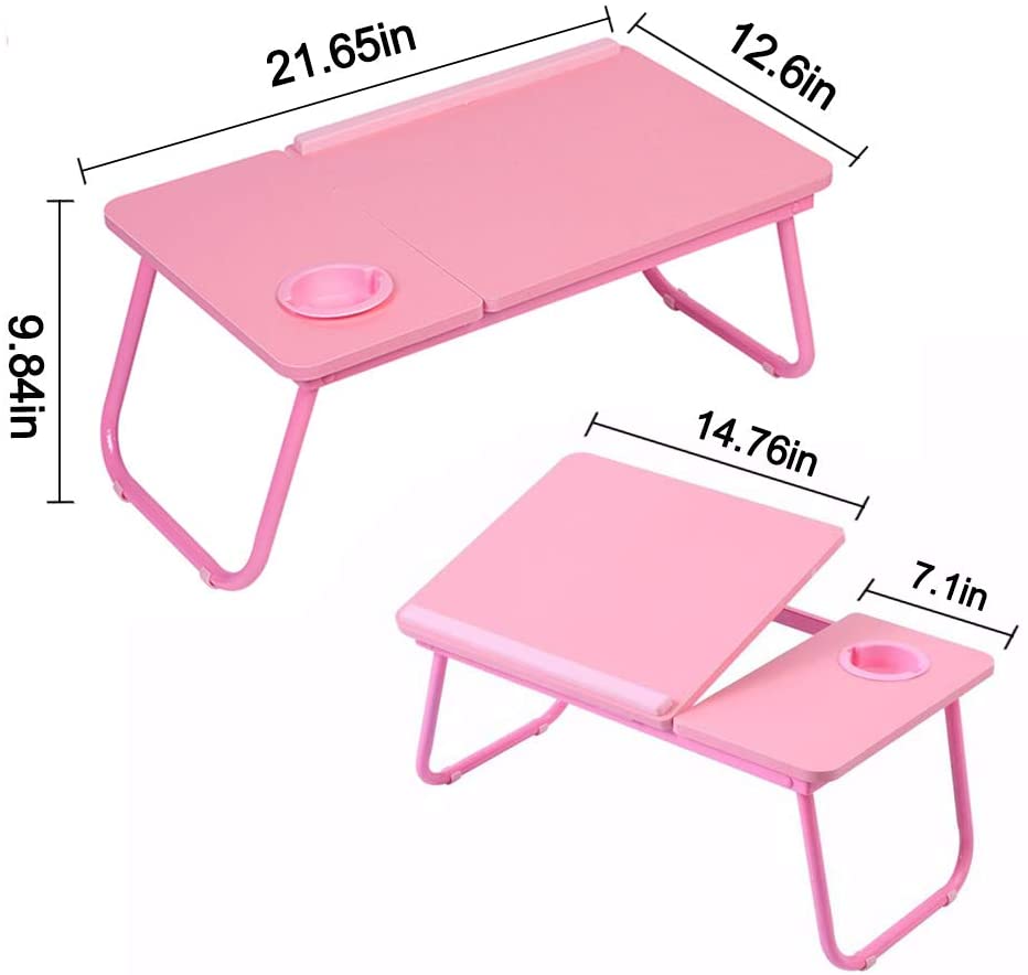 Escritorio plegable para Laptop para la cama computadora portátil bandeja para mesa de sofá para escribir 4 ángulos Mesa ajustable para Laptop con sostenedor de taza: 2