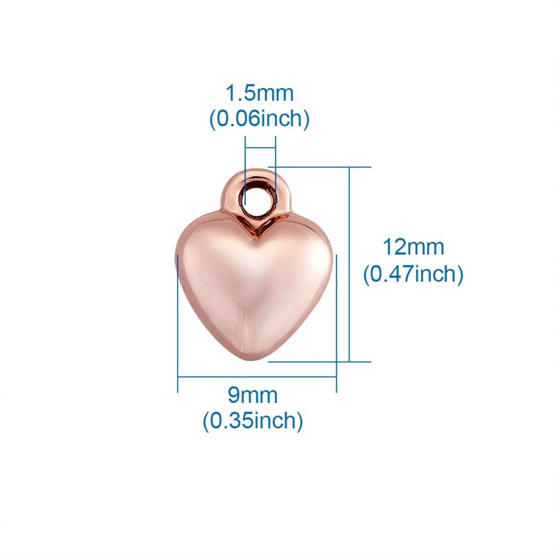 10pcs Small Alloy Heart Charms Pendant Long-Lasting Plated Rose Gold for Jewelry Making DIY Bracelet Necklace 12x9.5x5mm