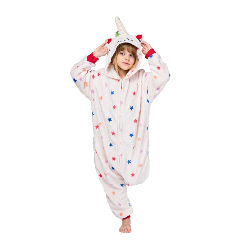 Unicorn Kigurumis Children Kids Onesie Animal Pajama Lovely Cute Stars Print Overalls Girls Winter Warm Soft Sleepwear: L