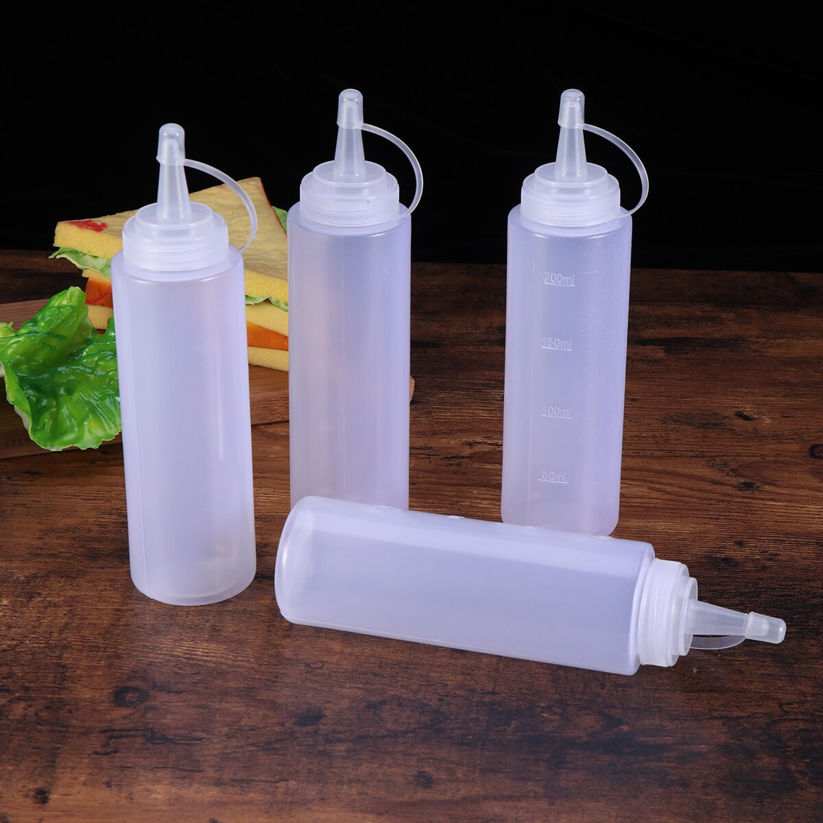 Botellas de plástico para condimentos, botellas de plástico de 230ml y 8oz con tapas, dispensadores para Ketchup, salsas calientes, aceite de oliva y barbacoa: Default Title