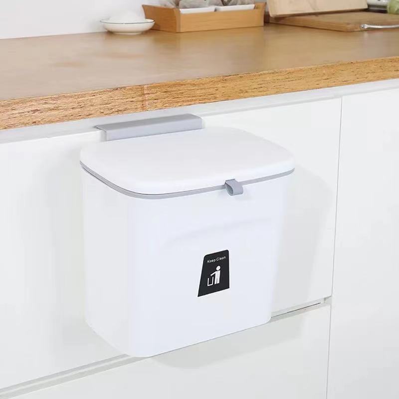 Wandmontage Prullenbak Bin 7L / 9L Met Deksel Afvalbak Keukenkast Deur Opknoping Prullenbak Garbage Auto recycle Vuilnisbak Vuilnis: White with cover 7L