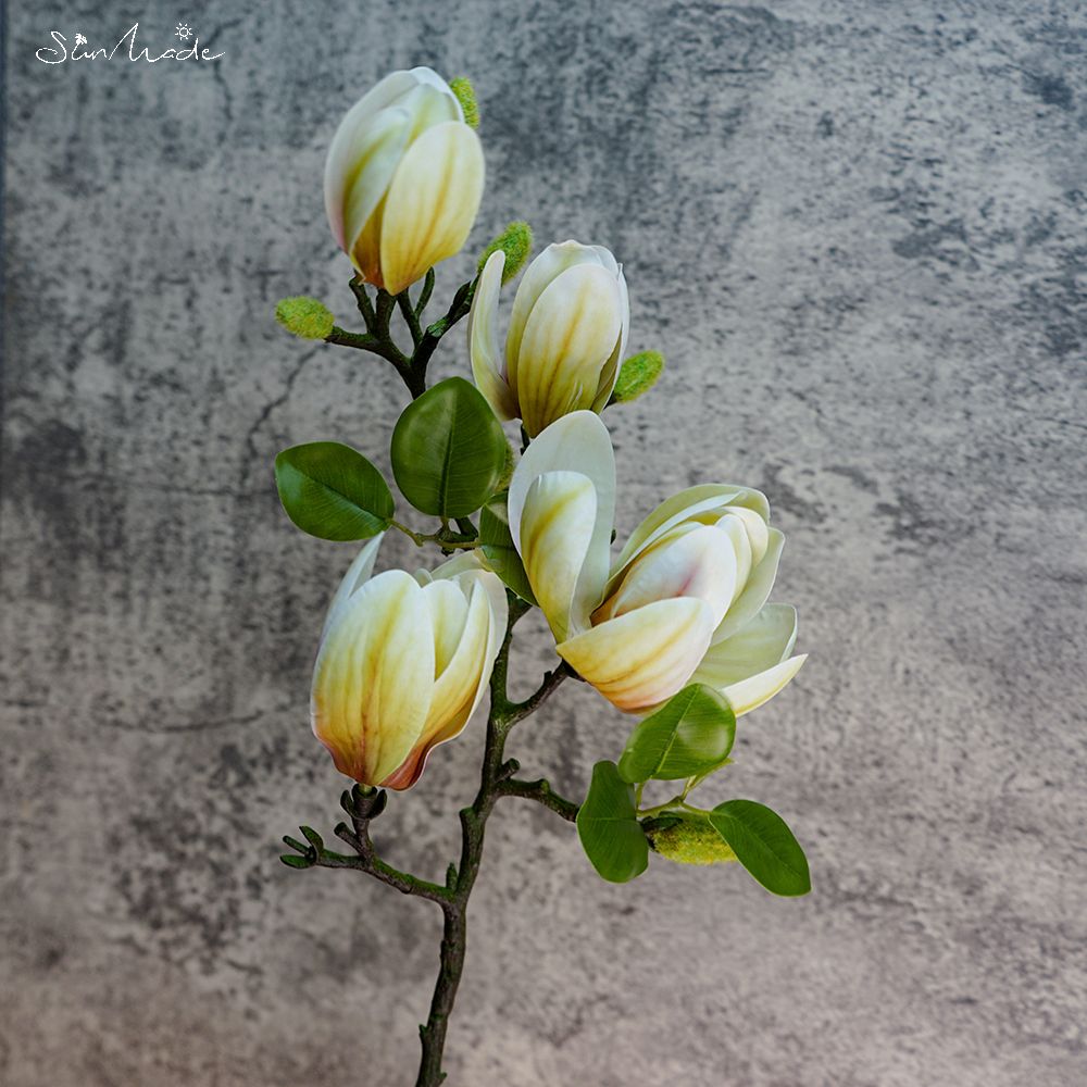 Ramo de Magnolia grande de lujo hecho en el sol, Flores blancas, decoración de boda, decoración del hogar, Flores artificiales, Año , otoño: Verde