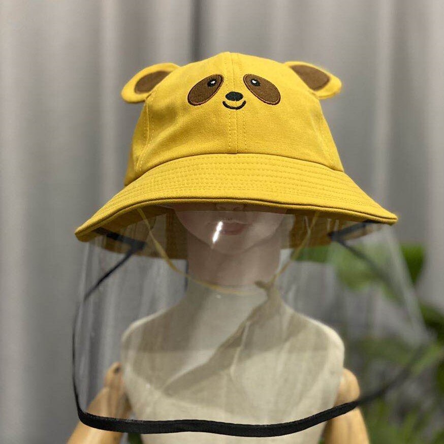 Kids Children Cute Cartoon Bear/Mouse Anti Saliva Anti Droplet Dust-proof Safe Protective Hats with Clear Full Face Cover Shield: Yellow Bear