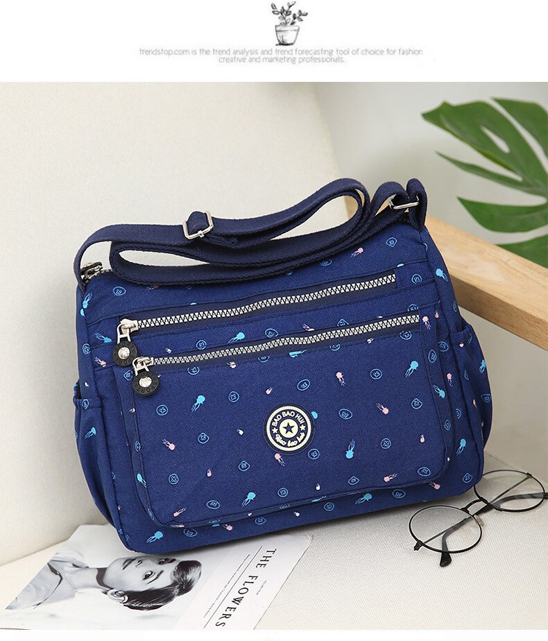 Multi Pocket Handbag Waterproof Nylon Shoulder Bags Zipper Large Capacity Travel Female Crossbody Bags Female Multilayer: Sky Blue