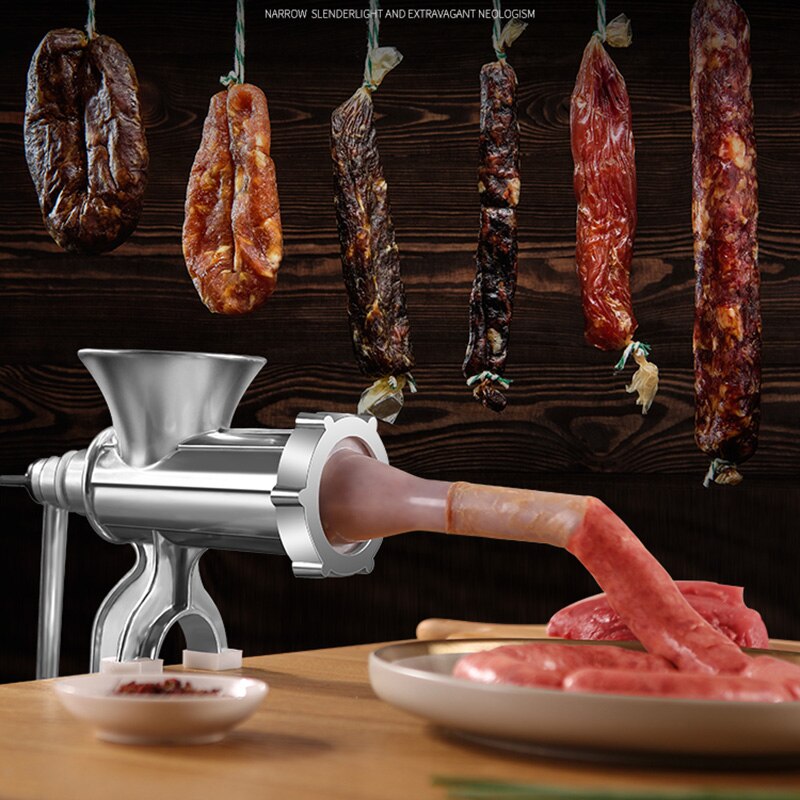 Broyeur à viande et remplisseuse de saucisses en métal 2 en 1, 3 buses fixées sur la table, appareil manuel de cuisine