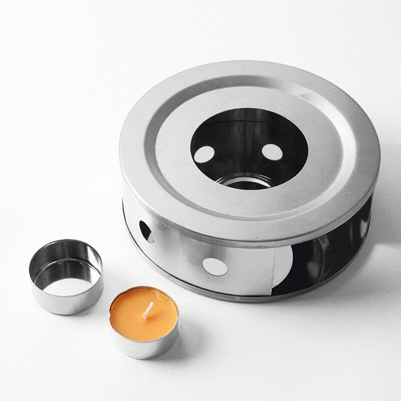 Calentador de té de acero inoxidable soporte para velas calentador de tetera para alimentos (con cera)