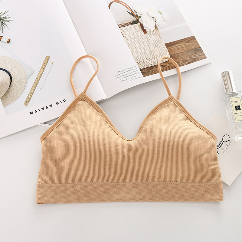 Elastic Gathering Bralette Push Up Bra Summer Anti-light Korean Style Wild Bras Tube Top Sexy No Rims Bra Wireless Bra Tops: beige