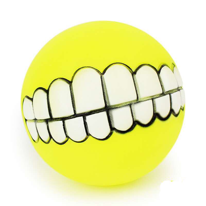 2PCS Funny Pet Dog Ball Teeth Chew Toys Dogs Puppy Toys Squeaking Pet Supplies Cat Play Popular Toys for Small Large Dogs Cats: Yellow / 2PCS