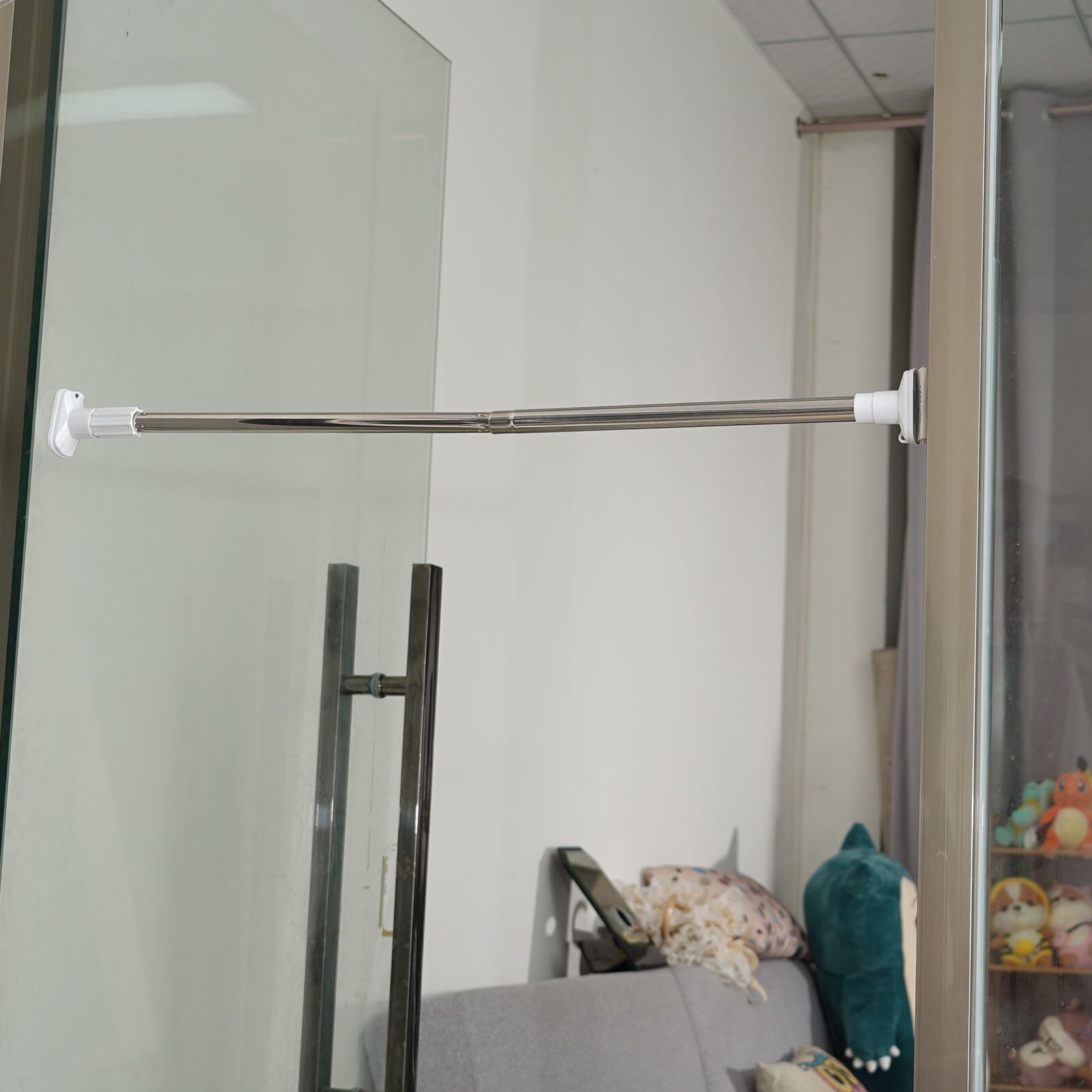 50-80cm de aço inoxidável haste telescópica cortina pólo punch-livre roupas penduradas secagem haste de chuveiro cortina haste de expansão