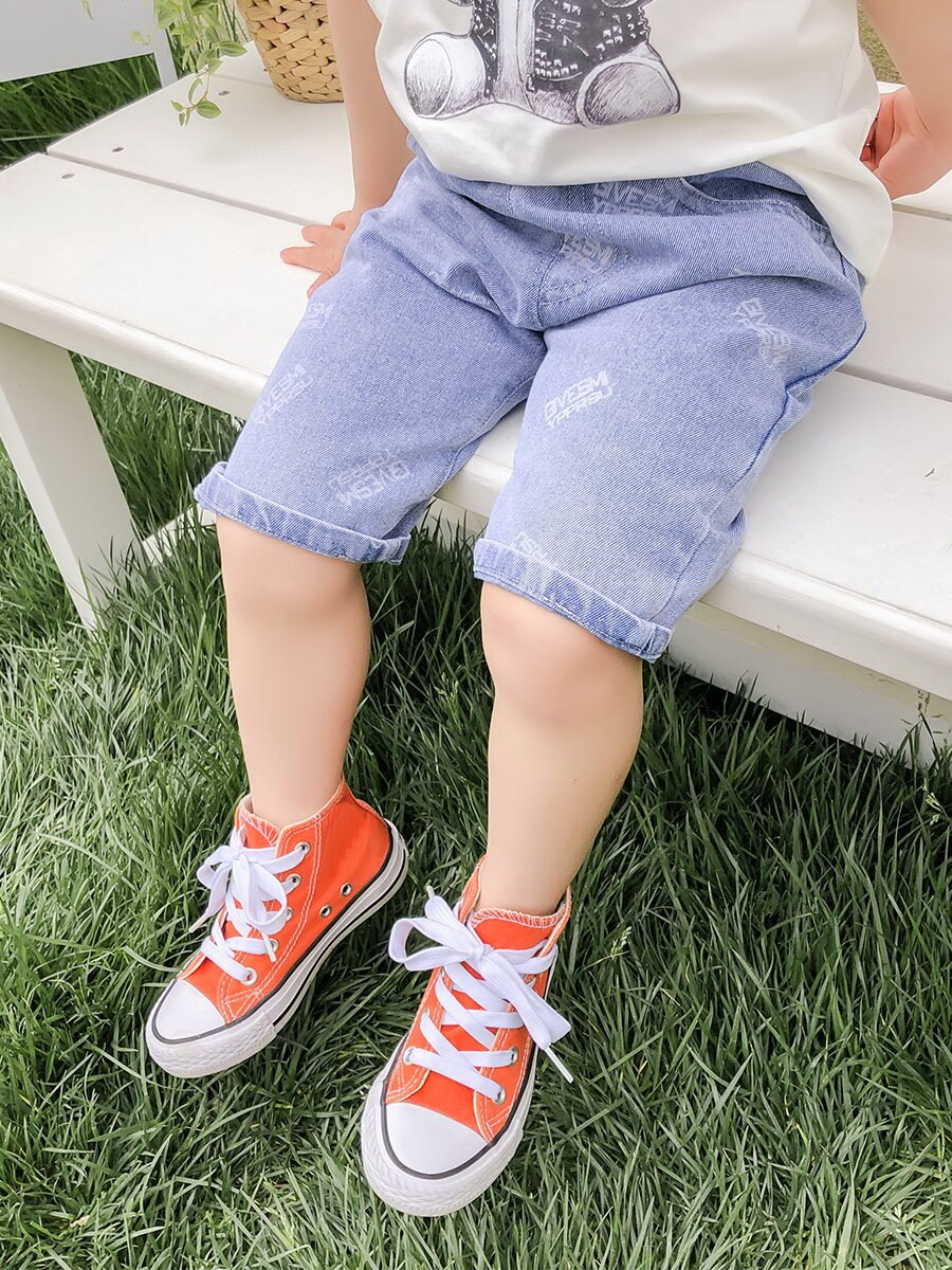 Pantaloncillos vaqueros para verano de los niños pantalones vaqueros cortos niños bebé elástico cortos carta pantalones cortos niños pantalones vaquero cortos 2-6Year