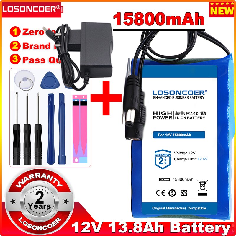 Portable Super 12V 15800mah battery Rechargeable Lithium Ion battery pack capacity DC 12.6v 13.8Ah CCTV Cam Monitor + charger
