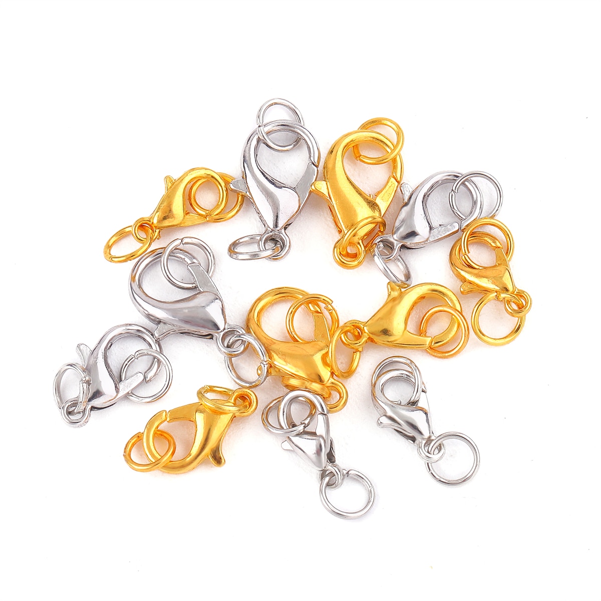 10Set/lot 10 12 14mm Lobster Clasp with Jump Rings Connectors For Bracelet Necklace Chains DIY Jewelry Making Findings Supplies