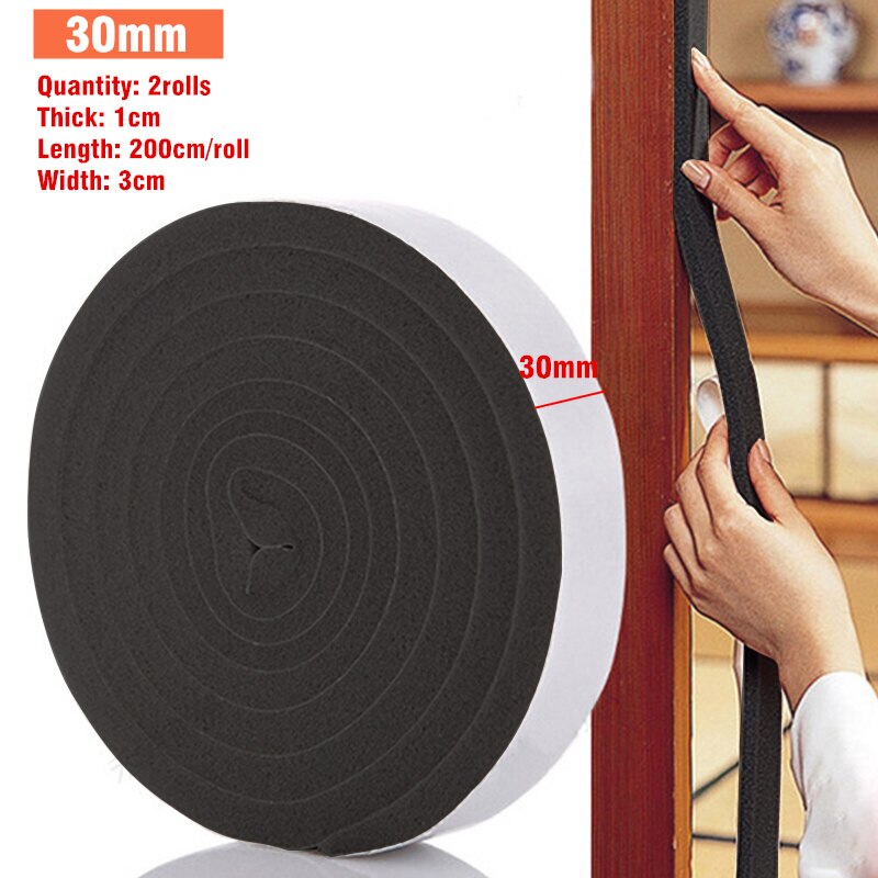 2 Roll Door Window Sealing Strip Weather Stripping Self-Adhesive Soundproof Sponge Foam Insulation Tape Windproof Dustproof Seal: Black 3cm  2 Rolls