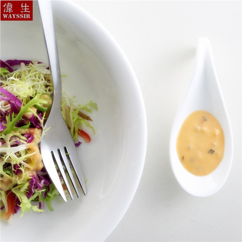 6pcs Set Fish Shaped Spoon Dinner Snack Sauce White Porcelain Dish Hotel Breakfast Buffet Ceramic Wasabi Tableware Oil Dispenser