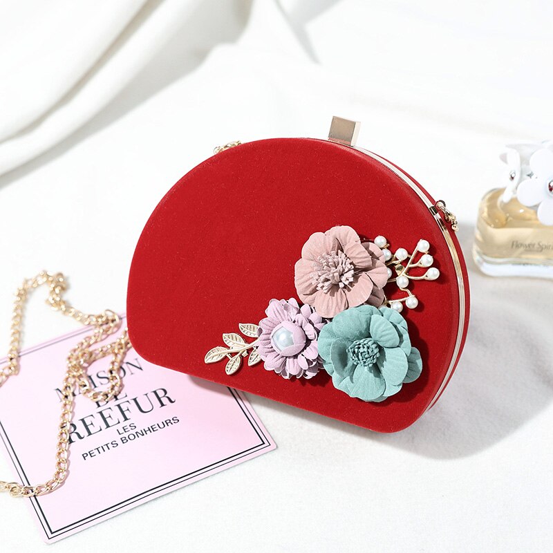 LYKANEFU Vintage Women Evening Bags 3D Flower Frame Day Clutches Chain Shoulder Hand Bags For Party Wedding Purse for Phone: Red