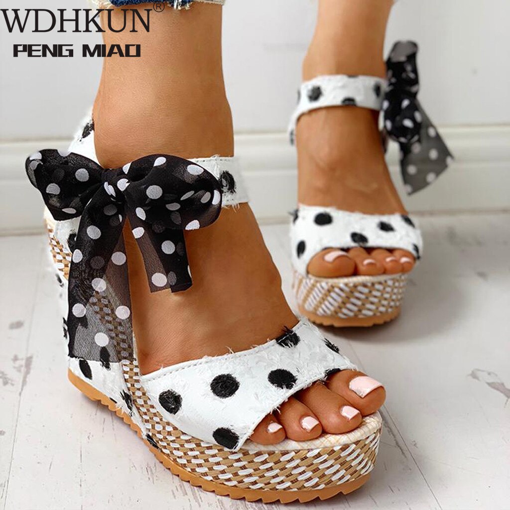 Kvinders damer platform kiler hæl sandaler prikkede snøresko fodtøj platform wedge slides strandsko chaussures