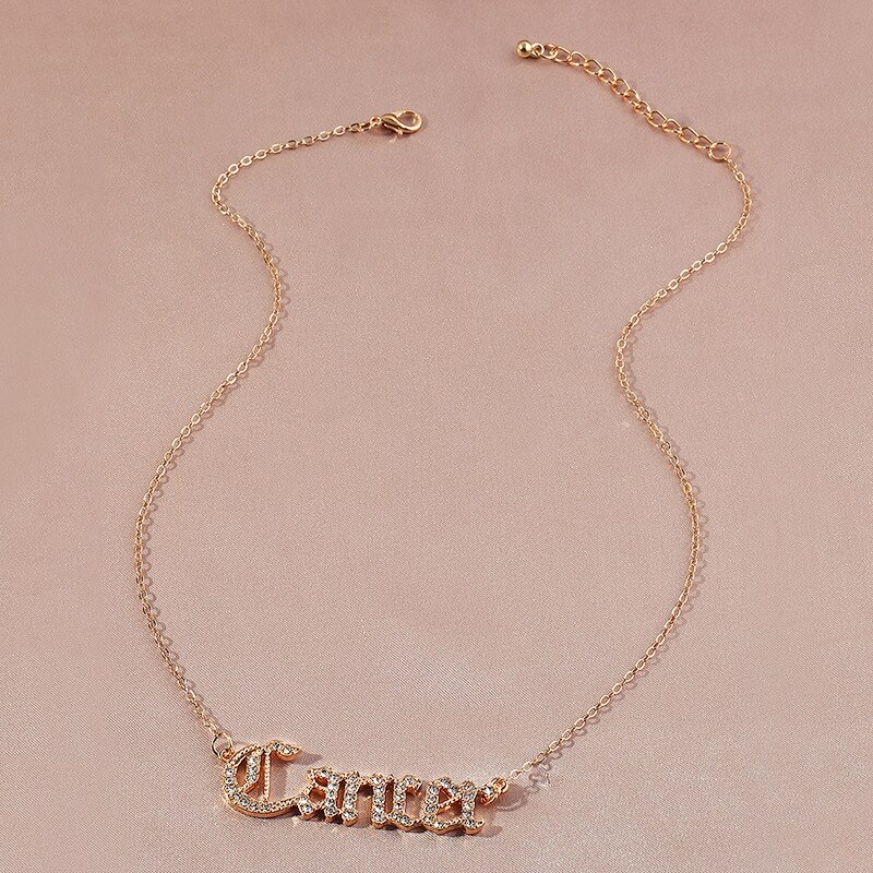 Donarsei-collar con constelaciones de diamantes de imitación para mujer, con letras clásicas en inglés, signo del zodiaco, de cumpleaños: Cancer