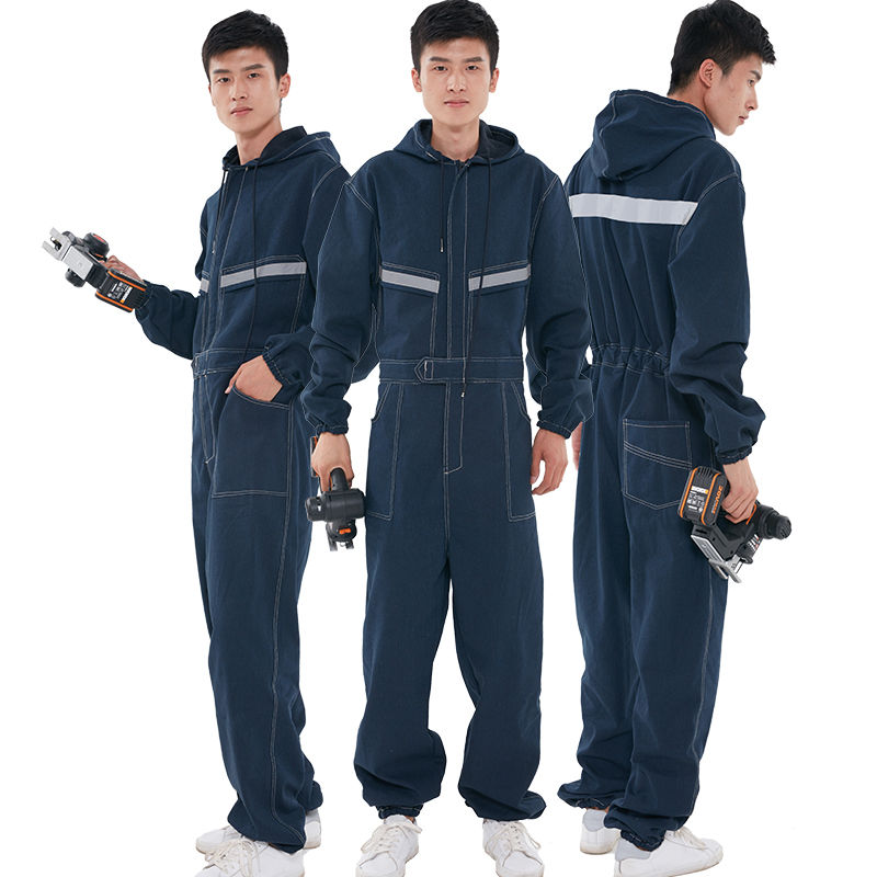Denim Men&#39;s Overalls Bib Reflective Work Clothing Women Coveralls Jumpsuits for Welding Car Repair Security Protection Workwear