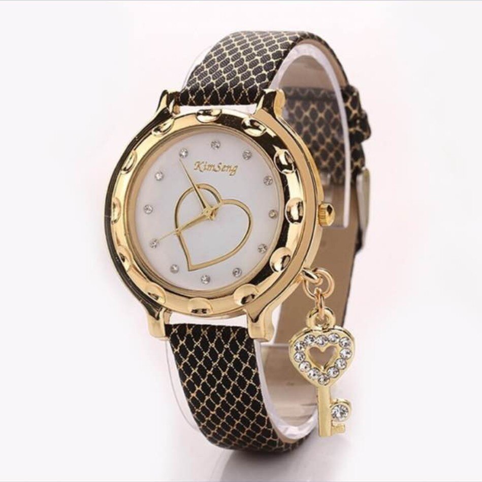 Vrouwen Horloges Rvs Sleutel Hanger Hart Dames Horloge Mode Strass Quartz Horloge Vrouwelijke Klok relogio feminino: Black Color