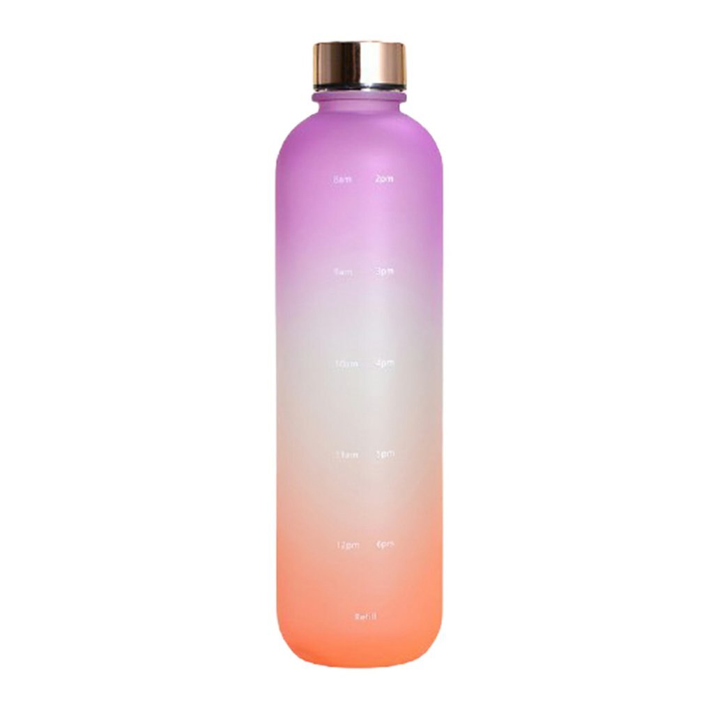 2022 Plastic Space Cup Large-Capacity Transparent Frosted Water Cup Copper Lid Water Bottle With Time Marker 1000ML