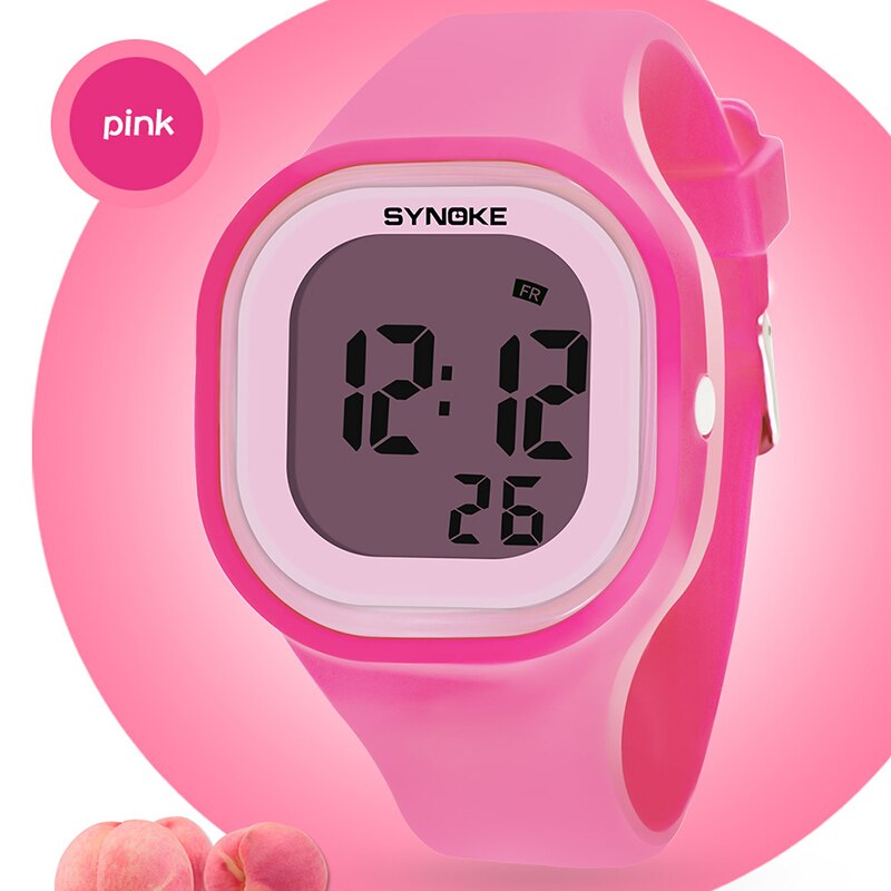 Synoke Kinderen Kinderen Digitale Horloge Meisjes Jongen Horloges Studenten Klok Kleurrijke Siliconen Led Digitale Sport Horloges: Roze