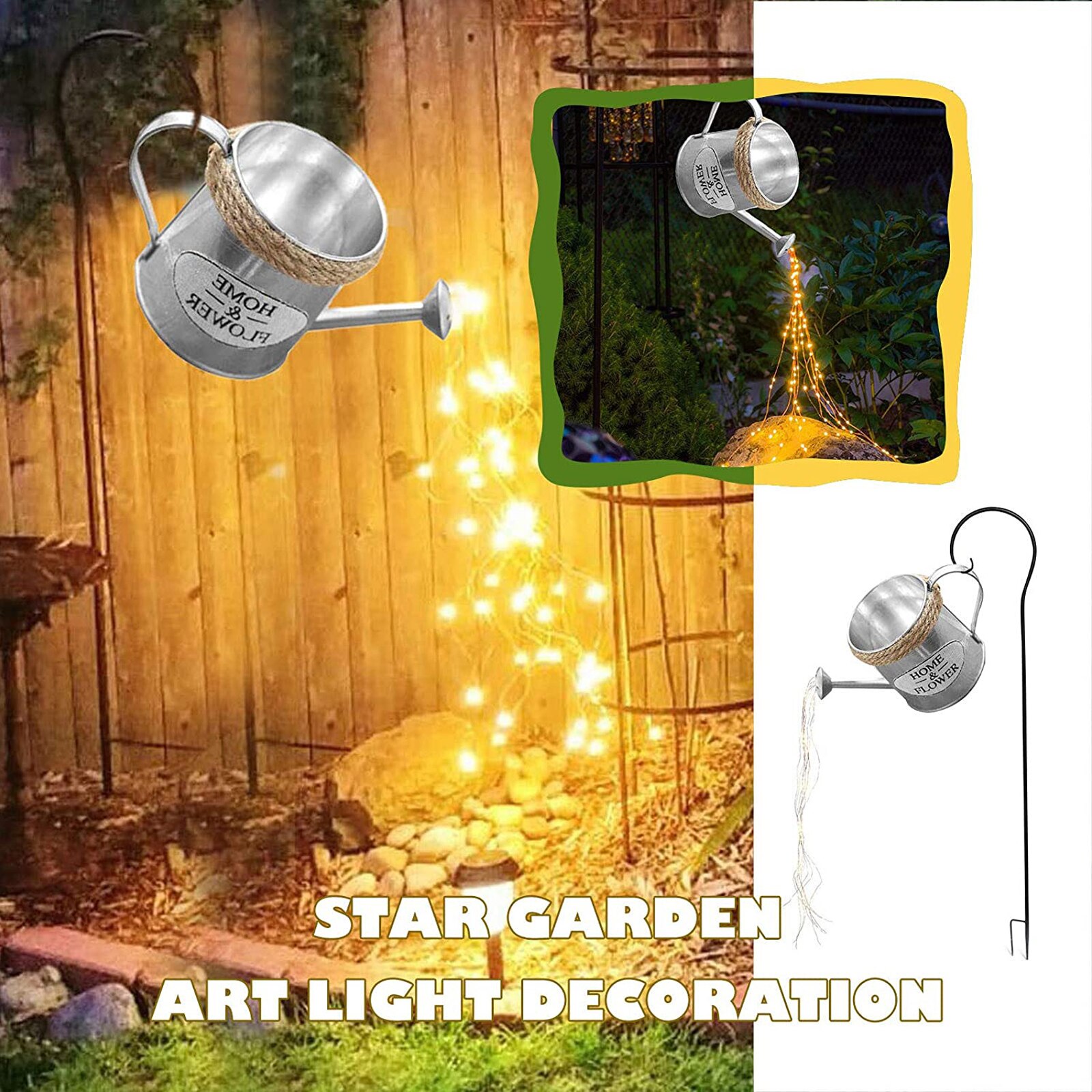 Luz de ducha de estrellas, cadena de luces LED para regadera, arte para césped y jardín