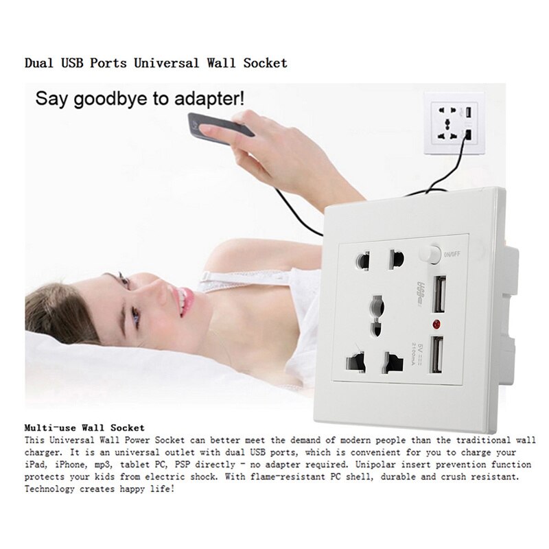 Universal 2100mA 5V 2 USB Wall Socket AC 110-250V US UK EU AU Home Wall Charger 2 Ports USB Outlet Power Charger