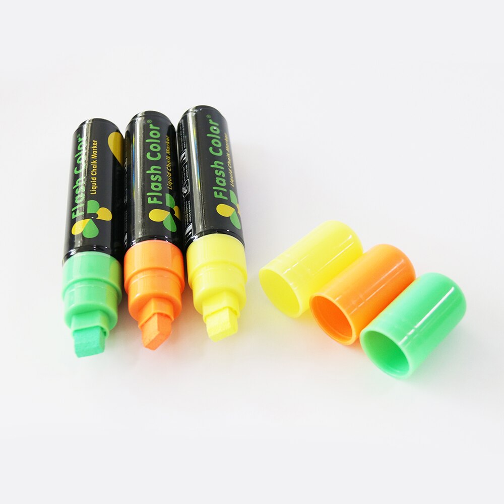 Flashcolor-rotuladores de tiza líquida de neón, 10mm, para tablero de escritura LED, plumas de escritura con efecto neón, 1 unids/lote, 8 colores