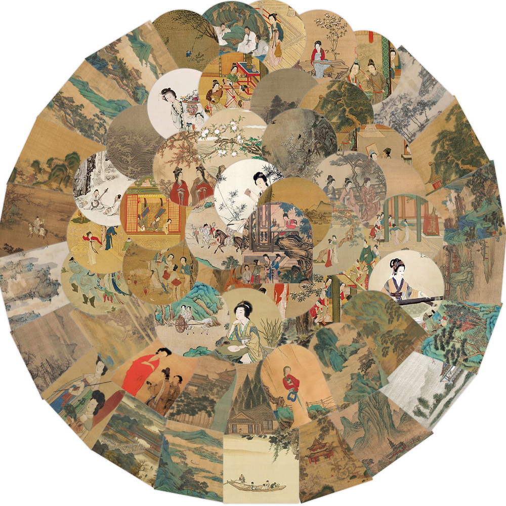 Autocollant de peinture de paysage ancien de Style Culture chinoise, étiquette murale pour valise, papeterie décorative pour carnet de notes, 10/30/50 pièces