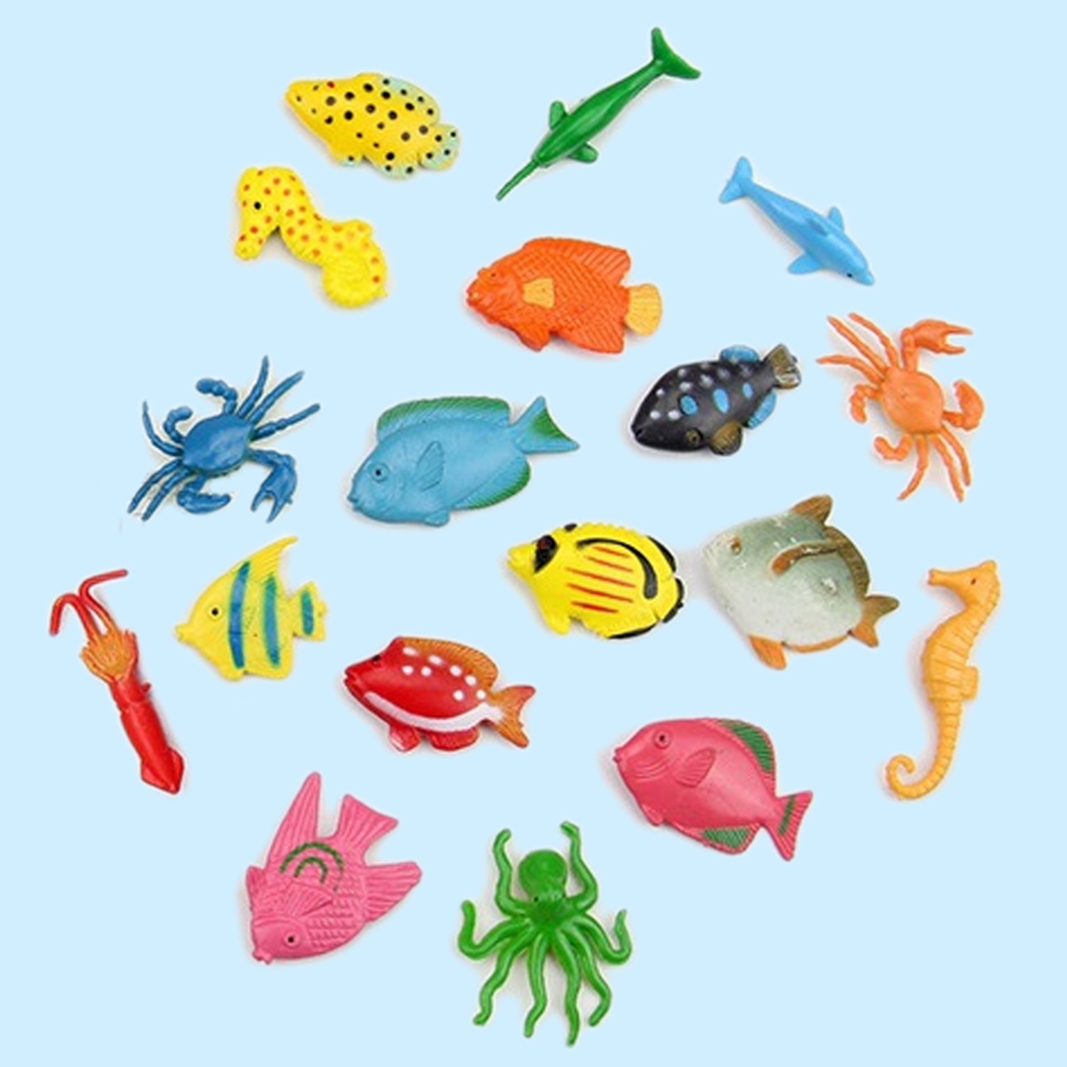 40 stk baby mini hav sjø dyr blekksprut sjøhest fisk reker krabbe flyte vann svømmebad leker sett bade leketøy badekar leketøy