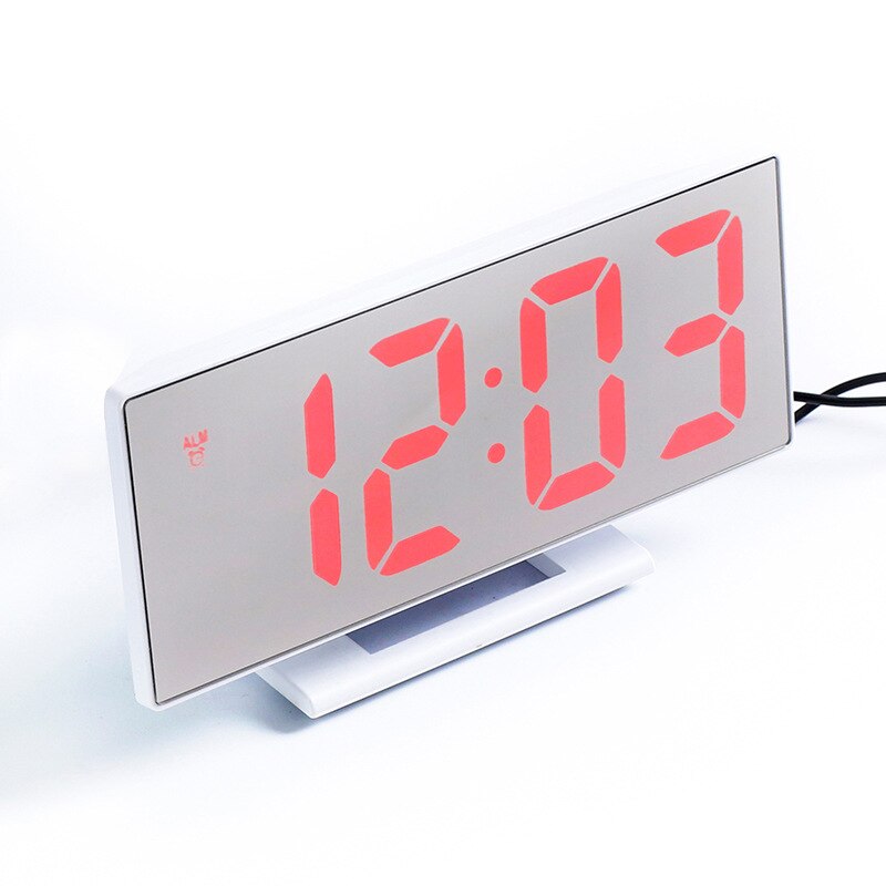 LED Digital Alarm Clock Mirror Electronic Clocks Multifunction Large LCD Display Digital Table Clock with Temperature Calendar: White Red