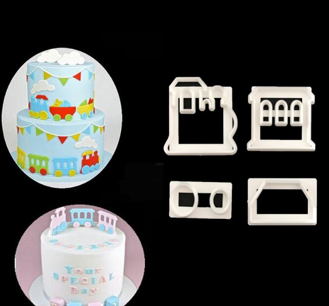 Cookie Mold 2 Stks/partij Leuke Auto Cakevorm Gebak Fondant Plastic Mold Voor Cake Cupcake Decoratie Keuken Bakvorm: train