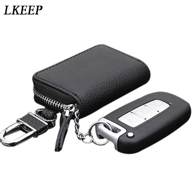 Men Car Remote Control Key Case Universal PU Leather Zipper Key Case Organizer Women Keychain Cover Bag Pouch Purse