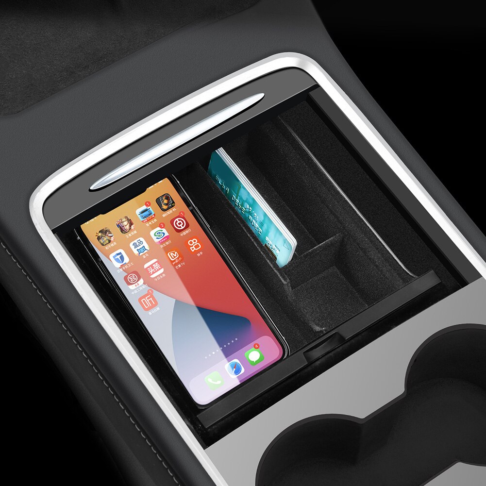 Car Styling Center Console Flocking Organizer for Tesla Model 3 Y Armrest Storage Box Tray Car Interior Accessories