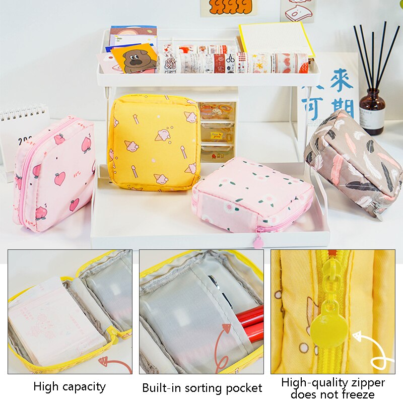 Opbergtas Organizer Hoofdtelefoon Case Sanitaire Credit Kaarthouder Meisje Maandverband Zak Servet Handdoek Portemonnee Cosmetica