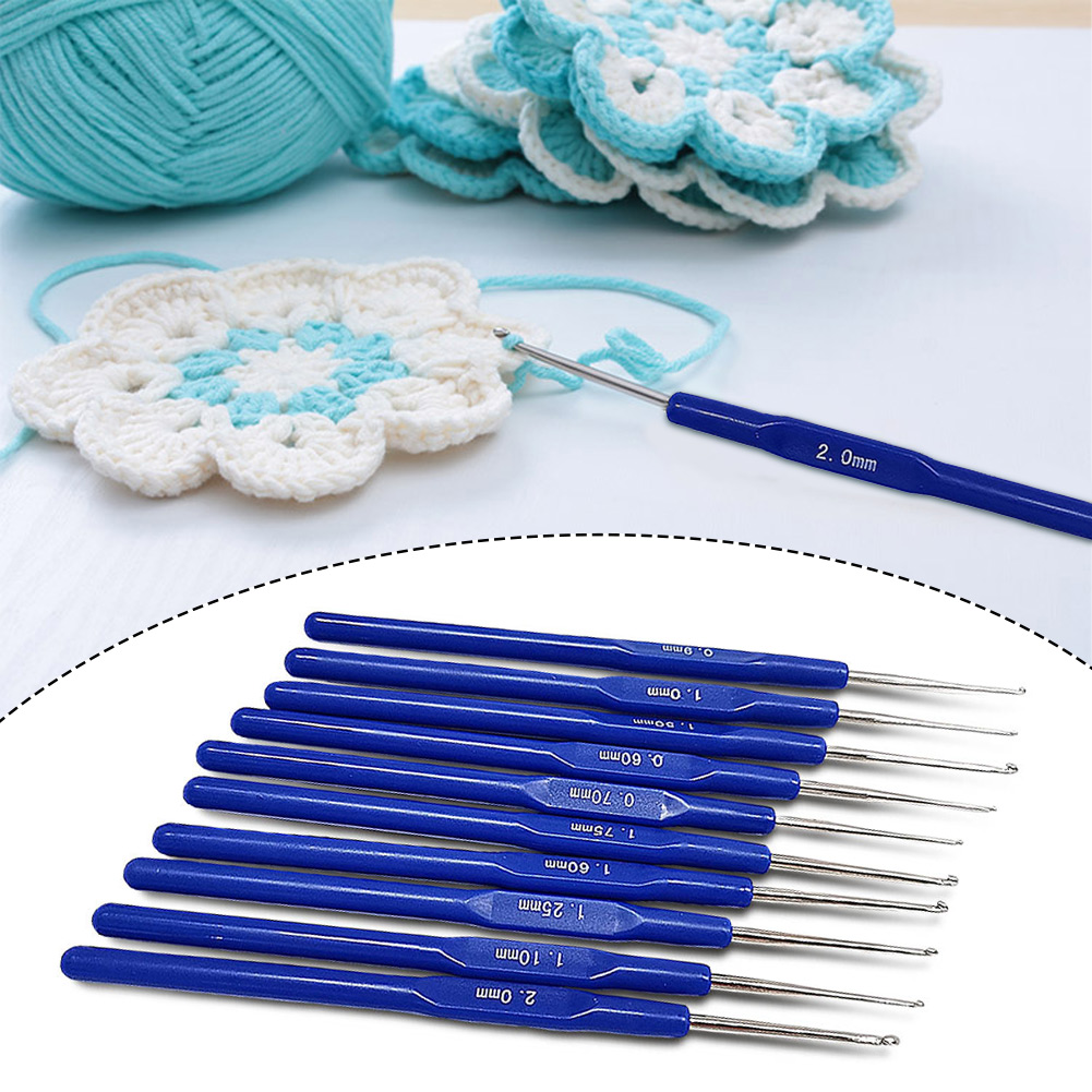 10pcs DIY Craft Portable For Beginner Knitting Needle Ergonomic Easy Use Aluminum Crochet Hook Set Long Handle