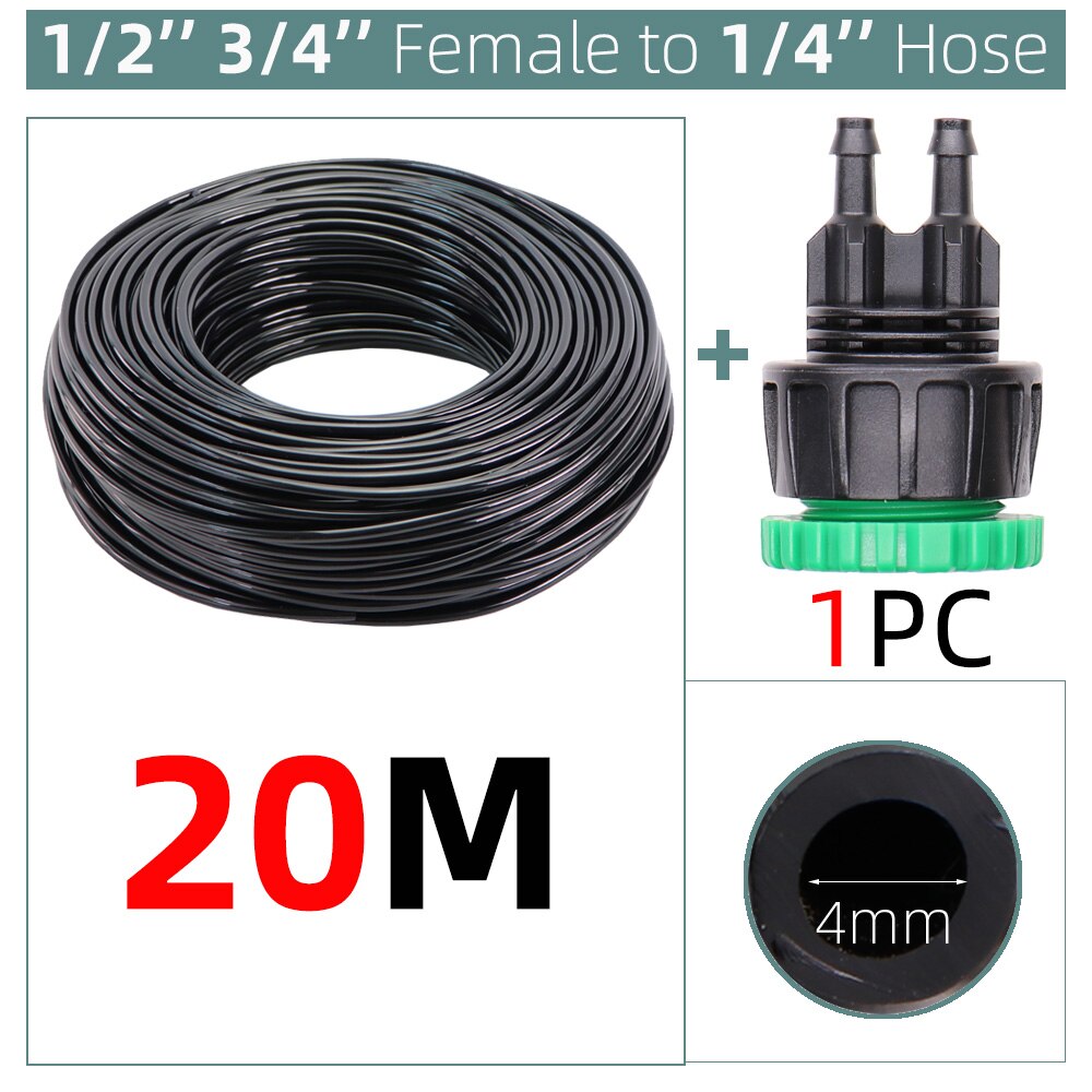 10-100M 4/7mm Garden Watering PVC Hose Pipe Micro Irrigation Tubing Sprinkler w/ 1/2'' &amp; 3/4'' 2-Way Barbed Outlets Connector: C