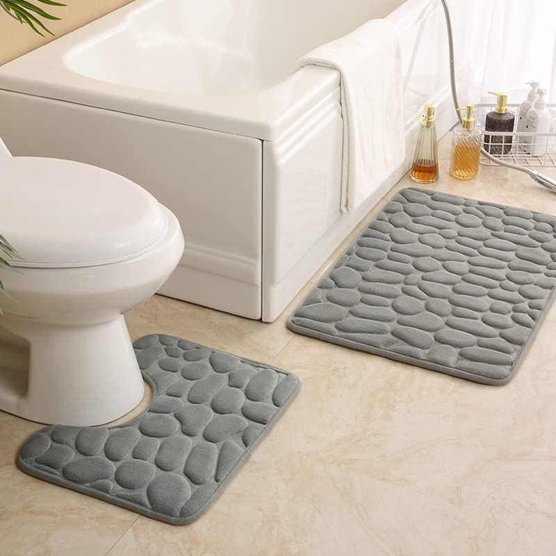 Antislip 50*80Cm Badmat En 50*40Cm Wc Mat Badkamer Tapijt Set Zachte Badmat Met Geplaveide Patroon Wasbare Badmatten