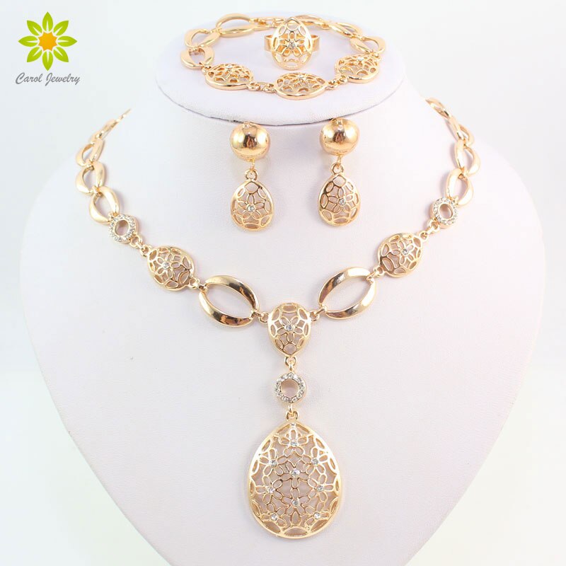 Vintage klar krystal guld farve afrikansk brude kostume smykkesæt nigeriansk bryllup vand halskæde øreringe sæt