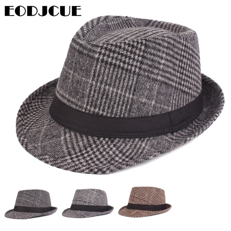 Mode mannen fedora damesmode jazz hoed Winter zwarte wollen blend cap outdoor ongedwongen hoed gorras