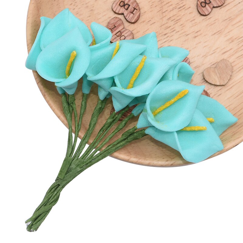 144 Stuks Mini Schuim Calla Lelie Kunstbloemen Boeket Voor Bruiloft Decoratie Home Decor Handgemaakte Cadeau Taart Kaart Bloemen Ambachten: L12 teal
