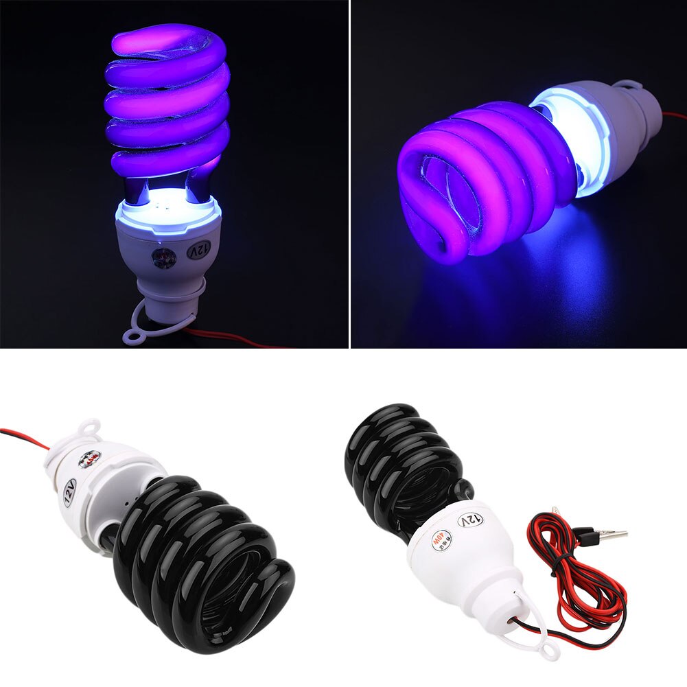 Bulb Led Ultraviolet Fluorescent Light W/Clip 40W UV Lamp Blacklight Screw DC12V Lights