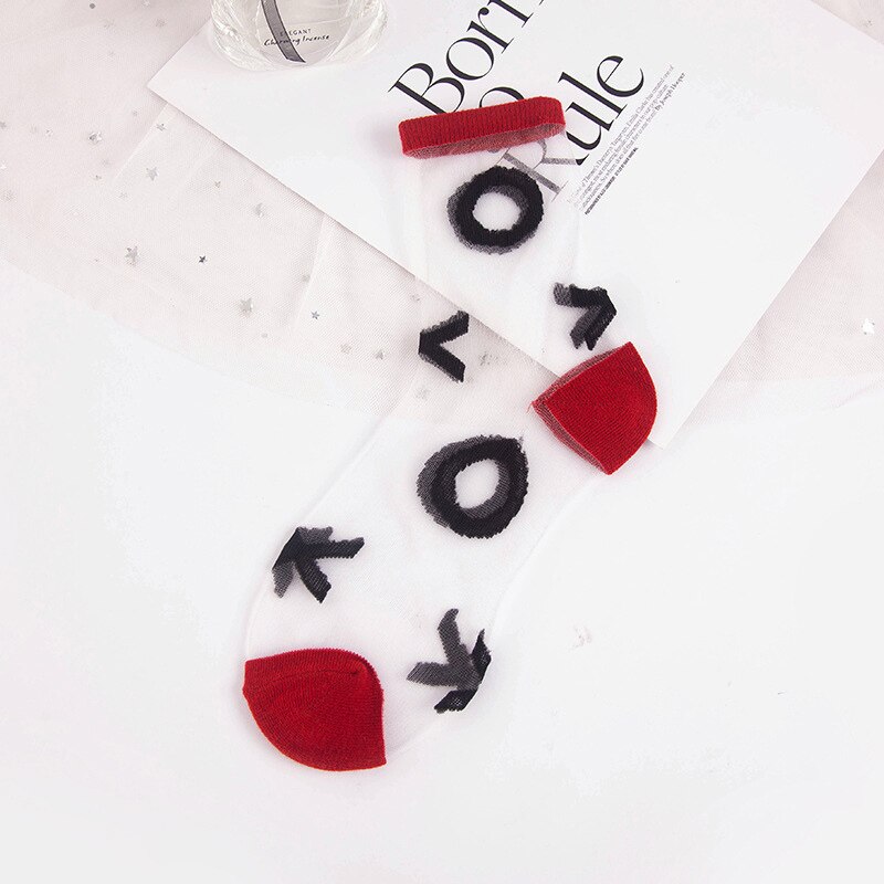 Summer Breathable Ultra-thin Glass Silk Socks Women Geometric Pattern Short Socks Girls Transparent Socks: Style 10