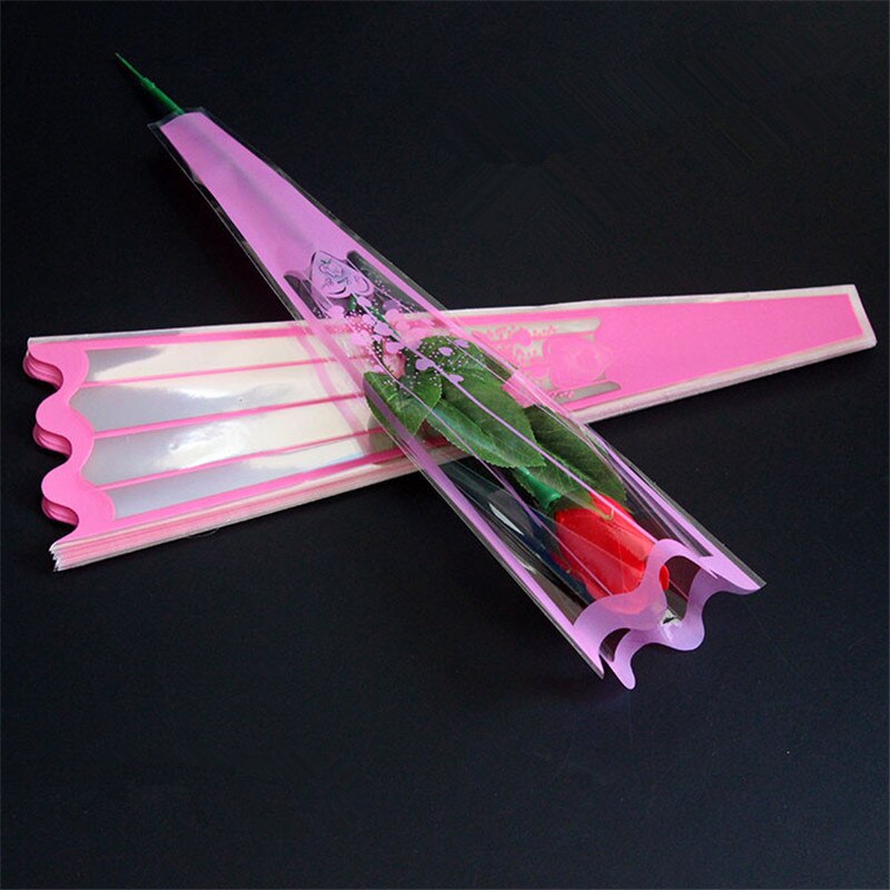 100pcs mini Transparency Bag Rose Single Flower Bag Bouquet Wrapping Paper Plastic Opp Bag Floral Packaging Materials Accessory: Stripe pink