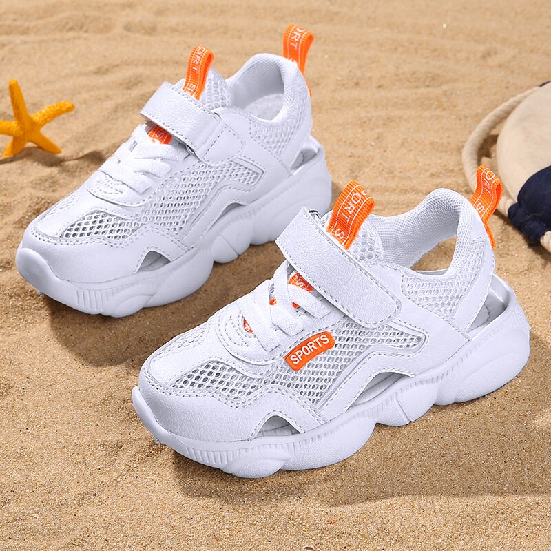 Zomer Kinderen Mesh Schoenen Baby Jongens Meisjes Kinderen Casual Sneakers Ademend Zachte Anti-Slip Running Sport Schoenen Size26-37 wit