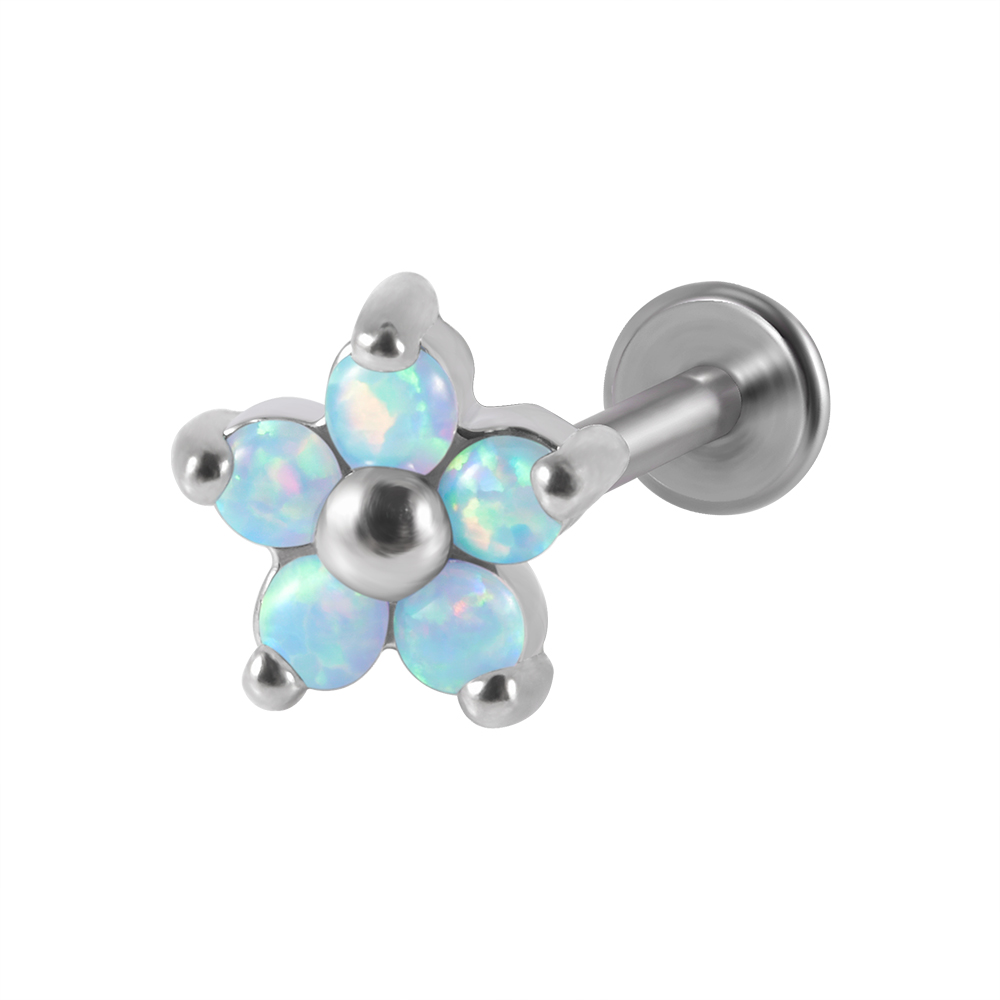 1PC G23 Titanium&Steel Opal Gem Labret Lip Ring Cubic Zircon Flower Ear Cartilage Tragus Helix Piercing Jewelry 16g: green / Pure Gold Color