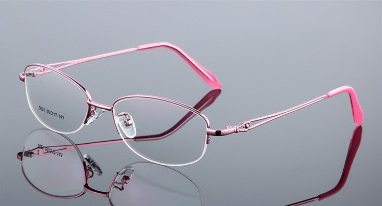 Gafas ópticas de aleación de titanio para mujer, montura ultraligera para miopía, gafas de medio borde: Pink