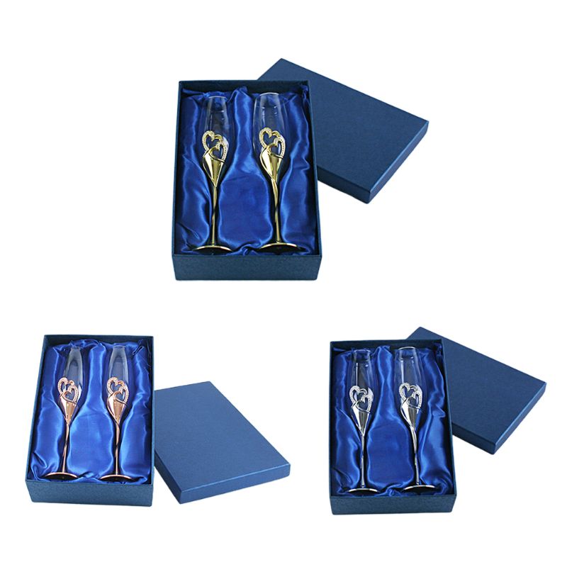 Copas de champaña para brindar accesorios de boda, oro rosa, corazones, Juego de 2