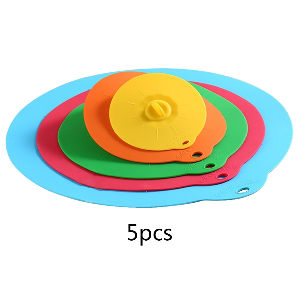 Set  of 5 återanvändbara silikon mikrovågsskål lock kokkärl pan lock lock-silikon mat inpackning verktyg köksredskap universal: Default Title