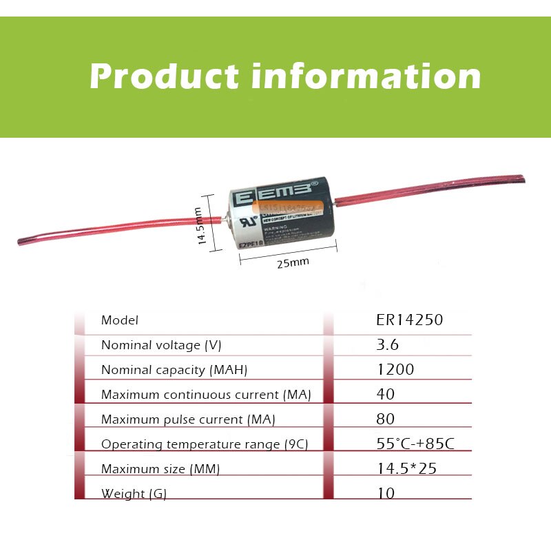 2 pièces/lot eéna ER14250 1/2AA 3.6V 1200mAh batterie au Lithium avec soudure